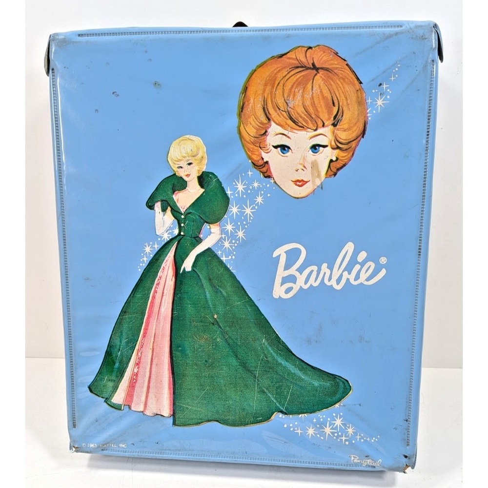 1963 Ponytail Barbie Carrying Case Blue Vinyl Doll Case by Mattel W/ Barbie 1994